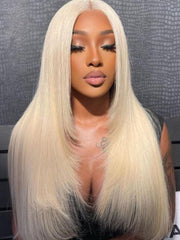 5x5 Invisible HD Lace Glueless Layered Butterfly Haircut180% Density Straight Blonde Wig