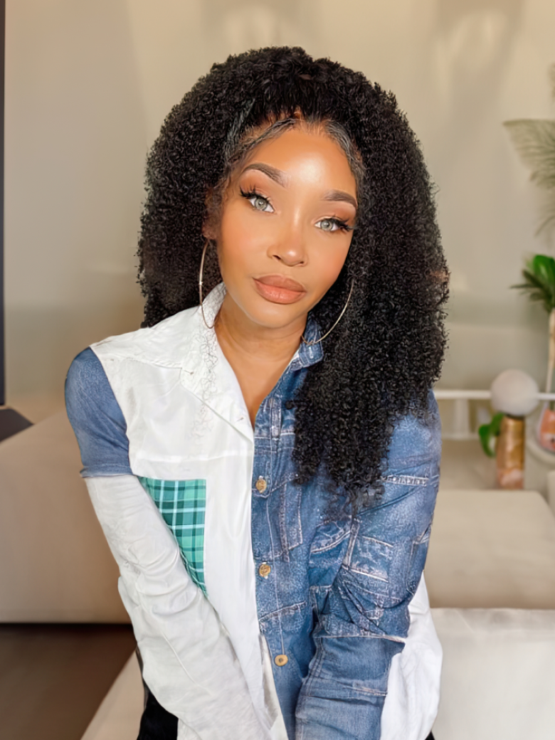 4C Curly Baby Hair 13x4 Kinky Curly Transparent Lace Front Human Hair Wigs Can Be Half Buns