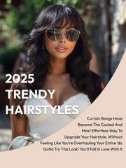 7x5 ByeBye Knots? Black Fluffy Natural Loose Wave Curtain Bangs Wig