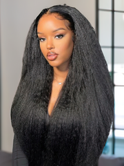 Beginner Friendly Kinky Straight U/V Part Glueless Wig Brazilian Natural Black Wig