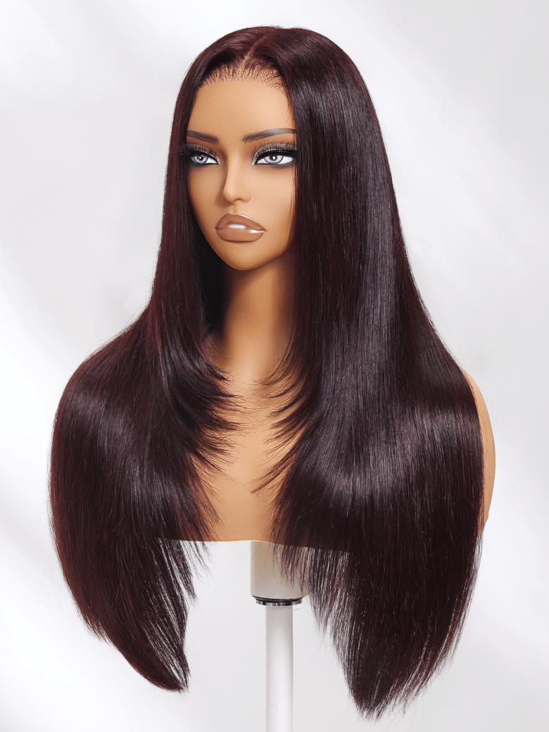 Byebye Knots 7x5 Lace Black Cherry Layered Straight Hair Wig 150% Density