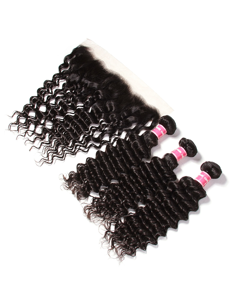 Hair 3 Bundles Deep Wave Hair Weft With 13x4 Lace Frontal