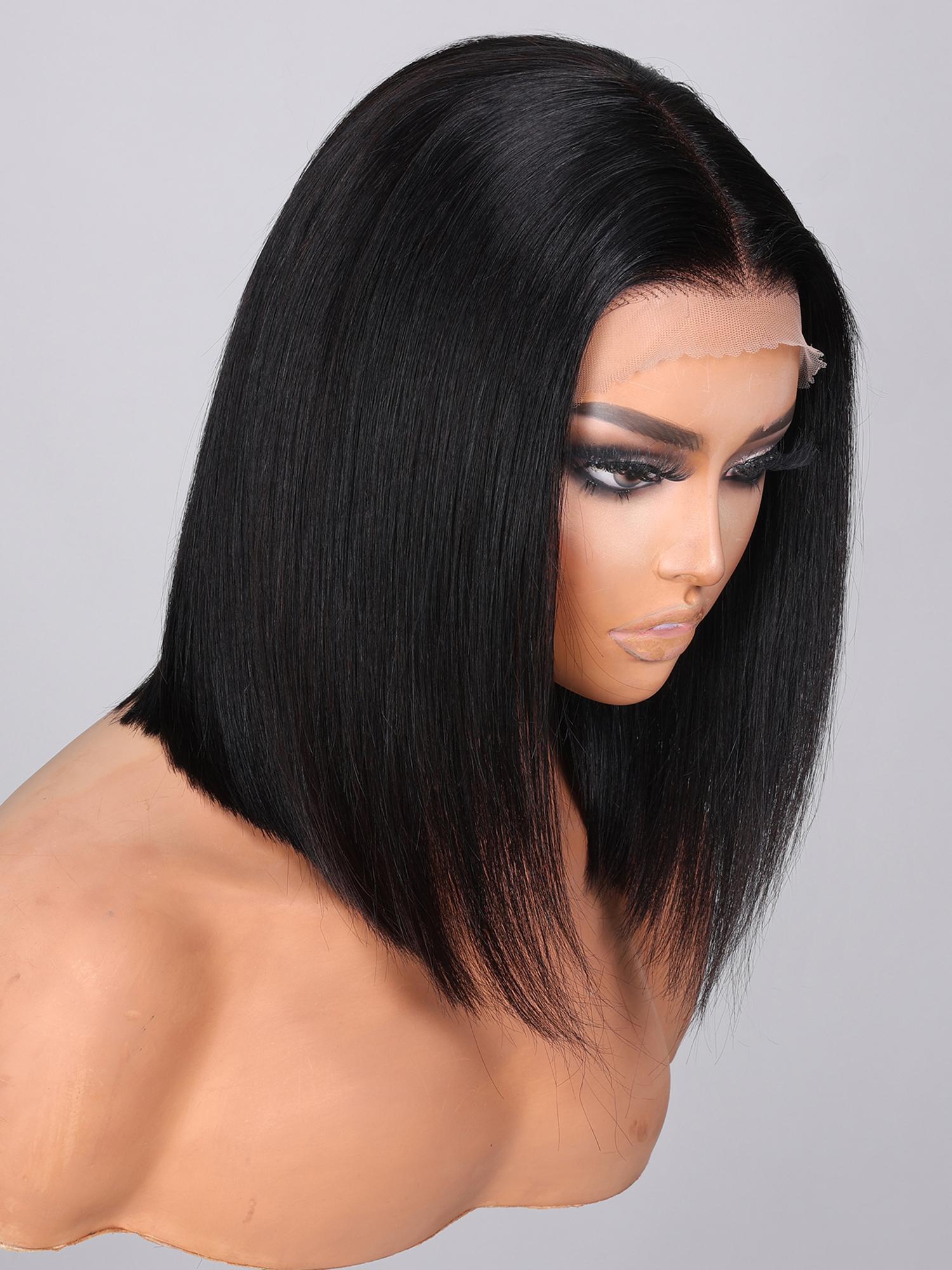 360 Lace Bob Straight Black Wig With Pre Plucked Hairline