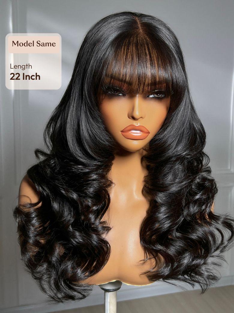 7x5 Bye Bye Slip? Lace Natural Black Soft Blowout Loose Wave Layered Wig With Wispy Bangs