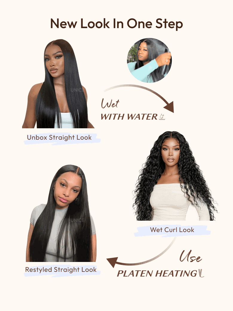 13x4 Bye Bye Slip? Wet and Wavy 2-in-1 Straight to Water Wave Human Hair Wig With Invisi Drawstring