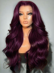 7x5 Bye-Bye Knots™ & 13x4 Pre-Everything™ Lace Frontal Purple Black Cherry Layered Straight & Loose Wave With Invisi Drawstring Wig