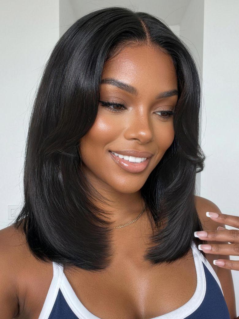 Bye-Bye Knots 7x5 Lace Brown With Blonde Piano Highlights Blunt Bob Wig with Dark Roots