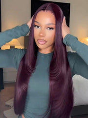 13x4 Bye Bye Slip? Lace Frontal Black Cherry Middle Part Layered Cut Yaki Straight Wig