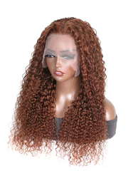 [From 18"] 13x4 Lace Frontal Auburn Brown Hair Color Jerry Curly Human Hair Wigs 150% Density