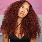 Tiktok Super Sale Put On And Go Pre Cut Lace 6x4.5 Closure Red Brown Curly Quick & Easy Glueless Wig With Breathable Cap Air Wig