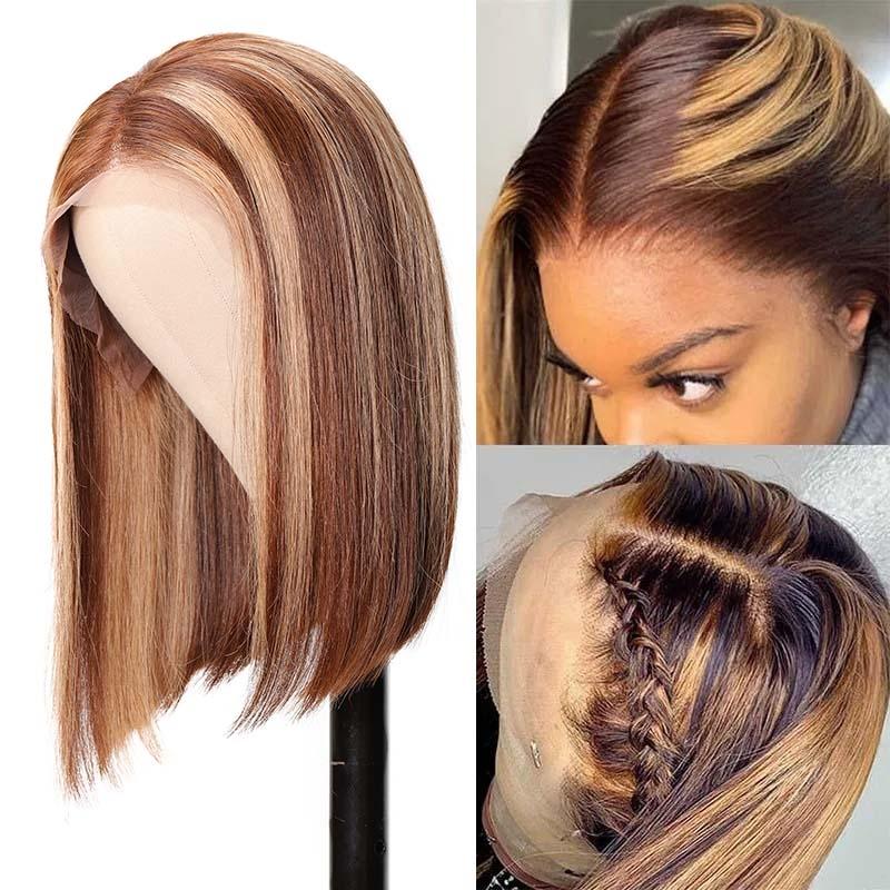 13x4 Lace Front Ombre Color Highlight Straight Bob Wigs