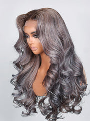 13x4 Lace Front Ash Violet With Brownish Babylights Body Wave Wig