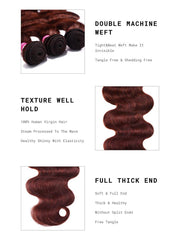 Dark Auburn Body Wave Remy Human Hair 3 Bundles With Closure Deal