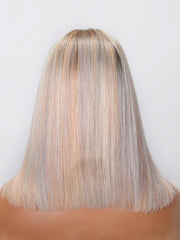 Put On And Go Wig 6x4.5 Glueless Lace Glossy Blonde With Silver Highlight Bob Wig
