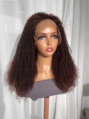 13x4 Lace Front Kinky Curly Wigs Reddish Brown Color 150% Density