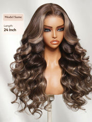 7x5 Bye Bye Slip? Lace Black with Blonde and Caramel Highlights Full Curly Wig with Defined Curls For Beginners