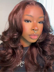 [24 Inch BOGO] Glueless Auburn Brown13x4 Pre-Everything? Lace Frontal Loose Wave 100% Human Hair Wig with Invisi Drawstring & Face Framing Layers