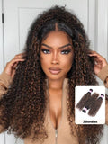 Petaluxe #FB30 Brown Balayage Highlight 3Pcs Jerry Curly Human Hair Bundles
