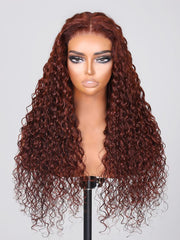 [From 18"] 6X4.5 Pre-Cut Lace Reddish Brown Water Wave Put On And Go Air Wig 150% Density