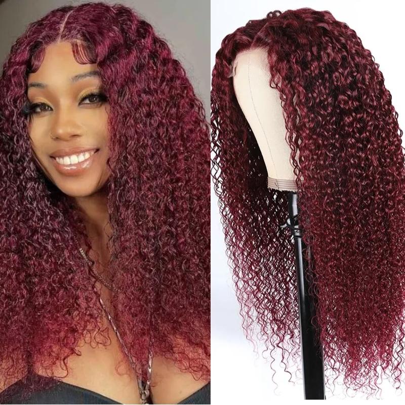 99j Hair Color Curly Lace Part Wigs Real Hair Wig for Sale