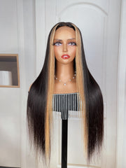 Friday Sale Straight Face Framing Highlight Lace Part Wig Virgin hair wig
