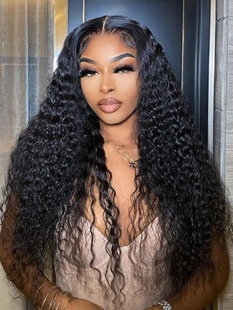 Middle Part Lace Kinky Curly Wigs 150% Density Natural Hairline Glueless Wigs