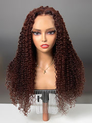 [18in=$69] 13x4 Lace Front Reddish Brown 3C Curly Hair Autumn Warm Color 150% Density