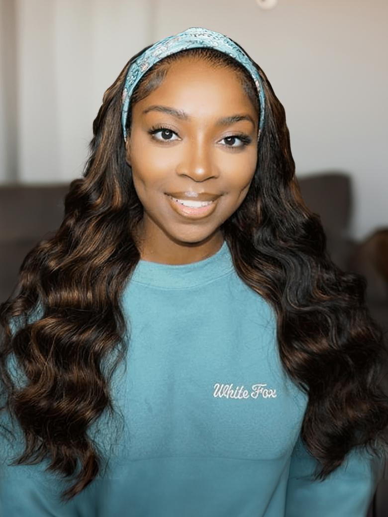 Bronde Balayage Highlight Ombre Body Wave Headband Wig Glueless Put On And Go Wig 150% Density