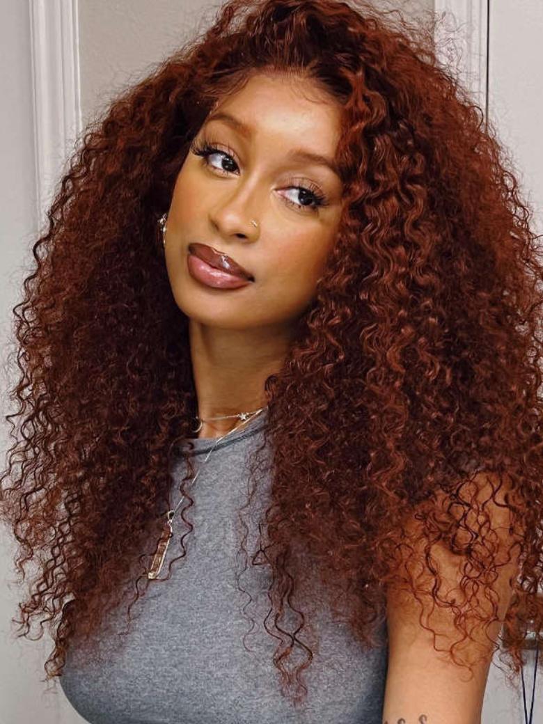 Real Ear To Ear Super Secure 13x4 Lace Frontal Reddish Brown Jerry Curly Pre-Everything Wig