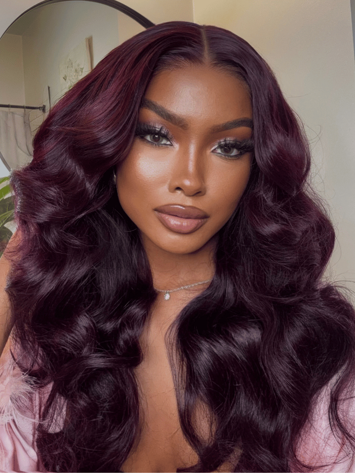 Petaluxe [BOGO] 13x4 Pre-Everything? Lace Frontal Purple Black Cherry Layered Straight Drawstring Wig