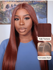 Bye Bye Knots Wig 7x5 Glueless Lace Reddish Brown Yaki Wig With Pre-plucked Hairline