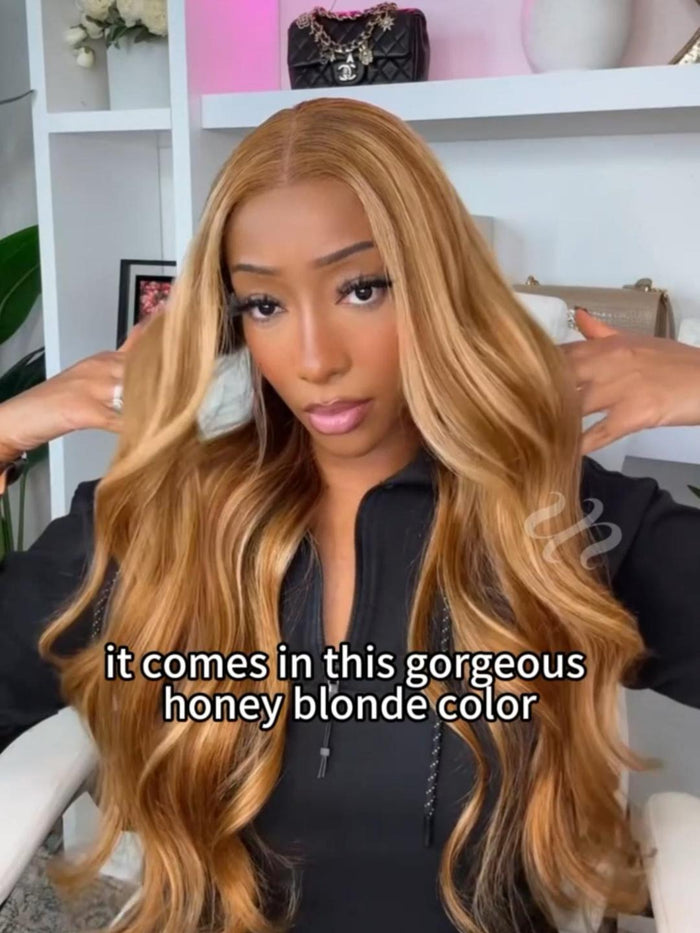 Petaluxe [22"=$129] 7x5 Bye-Bye Knots Wig Glueless Lace Honey Blonde Body Wave Drawstring Wig With Bleached Knots 180% Density
