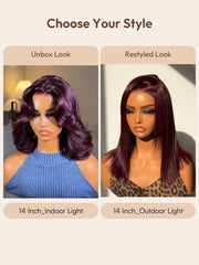 100% Human Hair Black Cherry Bye-Bye Knots? 7x5 Lace Glueless Bob Drawstring Body Wave Wig 150% Density