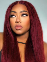 Bye Bye Knots Wig 7x5 Glueless Lace Burgundy Yaki Wig With Bleached Knots