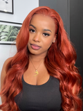 Petaluxe Copper Brown 13x4 Lace Front Body Wave Wig Ginger Brown 150% Density Pre plucked Hairline