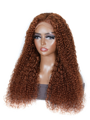 Medium Auburn Jerry Curly Human Hair Glueless Lace Wig 150% Density