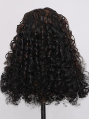 (US Only) 22 Inch 7x5 Glueless Lace 180% Density Bye Bye Knots Wig Black Brown Highlights Wand Curls Wig