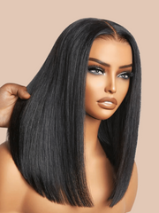 7x5 Bye-Bye Knots & 4x4 Lace Closure Black Bob Wig With Side Swept Bangs