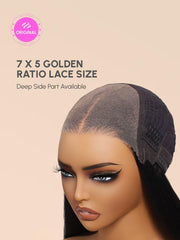 7x5 ByeBye Knots? Lace Bouncy Black Fluffy Natural Loose Wave Curtain Bangs Wig