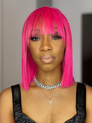 13x4 Lace Front Fiery Pink Shoulder Length Bob Wig With Bangs