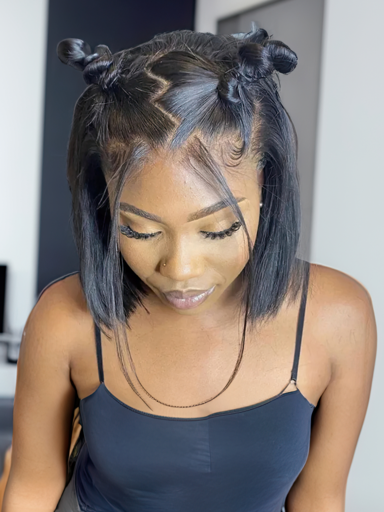 360 Lace Bob Straight Black Wig With Pre Plucked Hairline