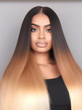 Petaluxe 3 Tones Ombre Straight Human Hair Lace Closure Sew In 1B/4/27 Remy Hair