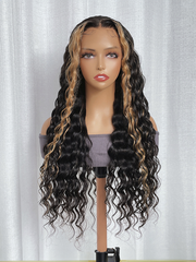 Blonde Skunk Stripe Highlighted 13x4 Lace Front Deep Wave Wig