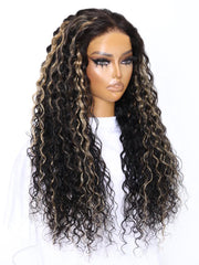 Bye-Bye Knots Wig 7x5 Lace Black With Blonde Highlights Water Wave Wig