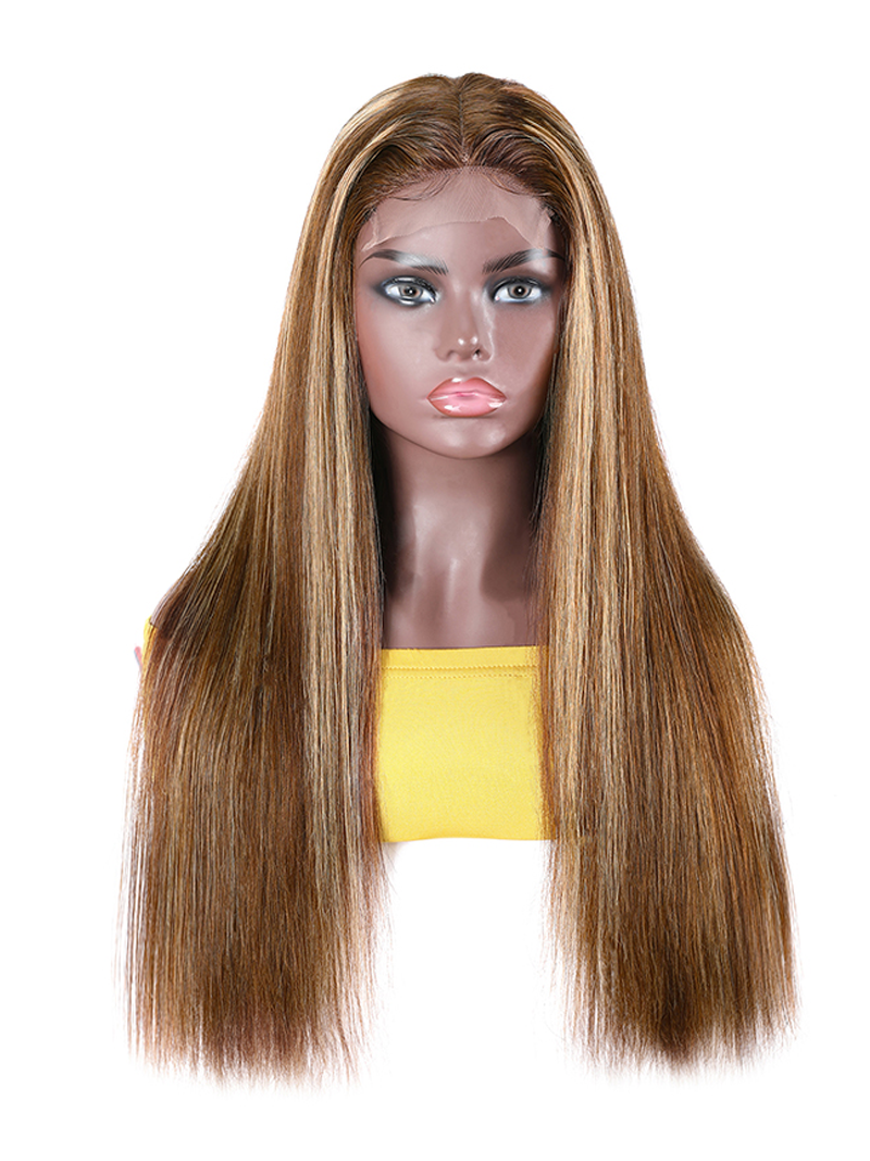 T part Lace Part Straight Hair Wigs 150% density Honey Blonde Wig Brown Highlight Wig Long Straight