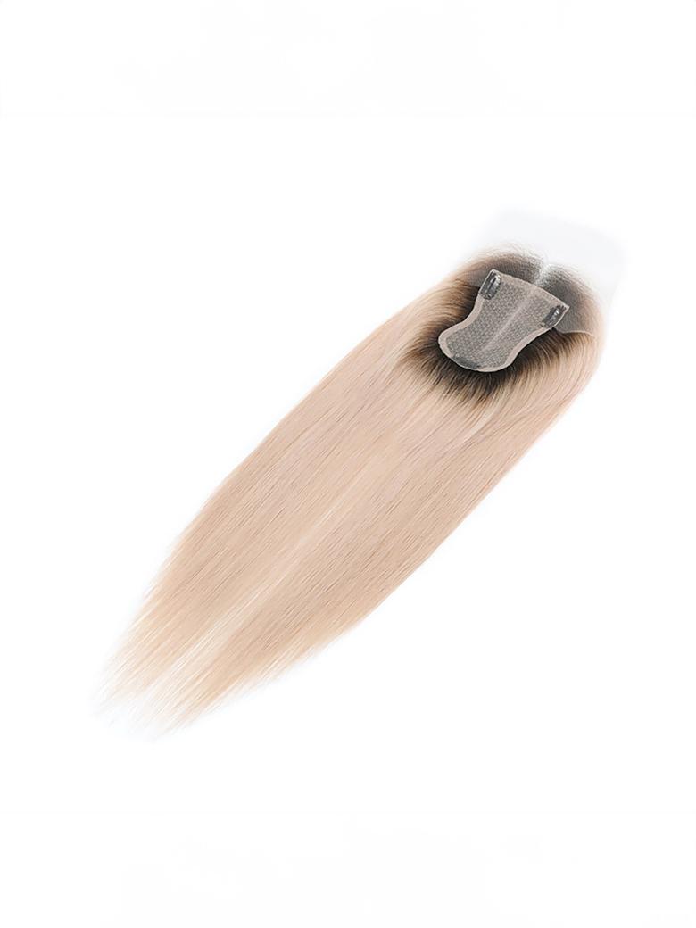 3.5x5.5 HD Lace Sandy Blonde Dark Roots Straight Clip On Hair Topper