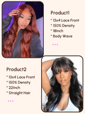 Petaluxe 2 Wigs $231 for 22" 13x4 Lace Front Straight Hair with Band and 18" 13x4 Lace Front Reddish Brown Body Wave Wig