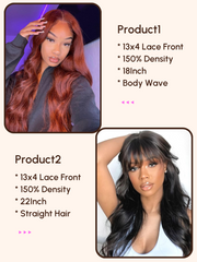 2 Wigs $231 for 22" 13x4 Lace Front Straight Hair with Band and 18" 13x4 Lace Front Reddish Brown Body Wave Wig