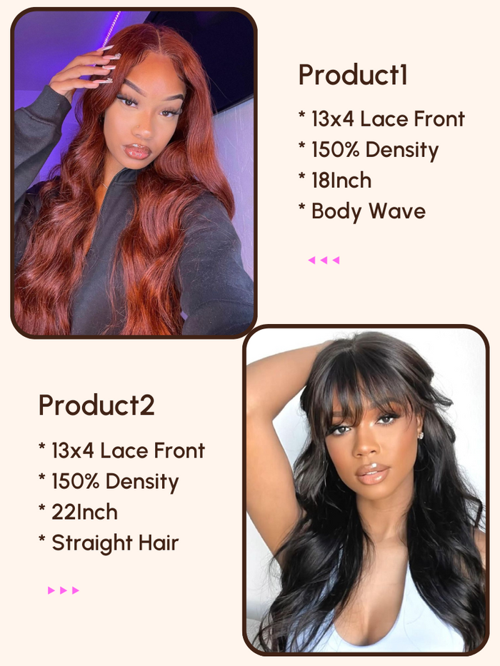 Petaluxe 2 Wigs $231 for 22" 13x4 Lace Front Straight Hair with Band and 18" 13x4 Lace Front Reddish Brown Body Wave Wig