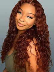 Bye-Bye Knots Wig 7x5 Lace Reddish Brown Water Wave Wig 150% Density